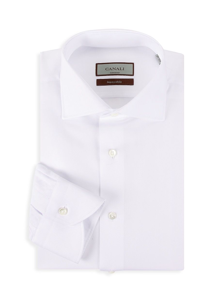 Men's Textured Dress Shirt - White - Size 16