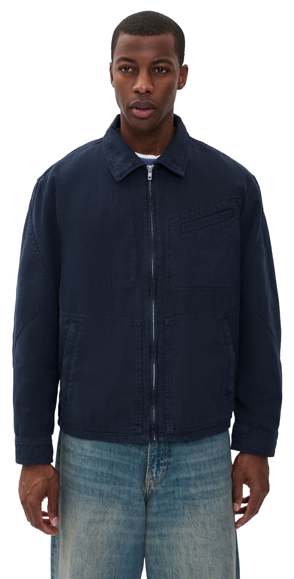 Alex Mill Elijah Zip Jacket In Linen Twill Dark Navy S