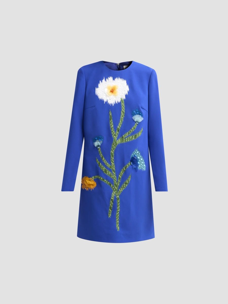 Lela Rose Women's Floral-Embroidered Crepe Tunic Mini Dress - Ultraviolet - Size 16