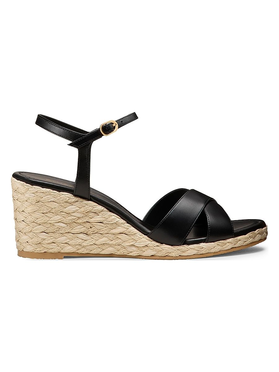 Women's Dayna 65MM Leather Espadrille Wedge Sandals - Black Natural - Size 9