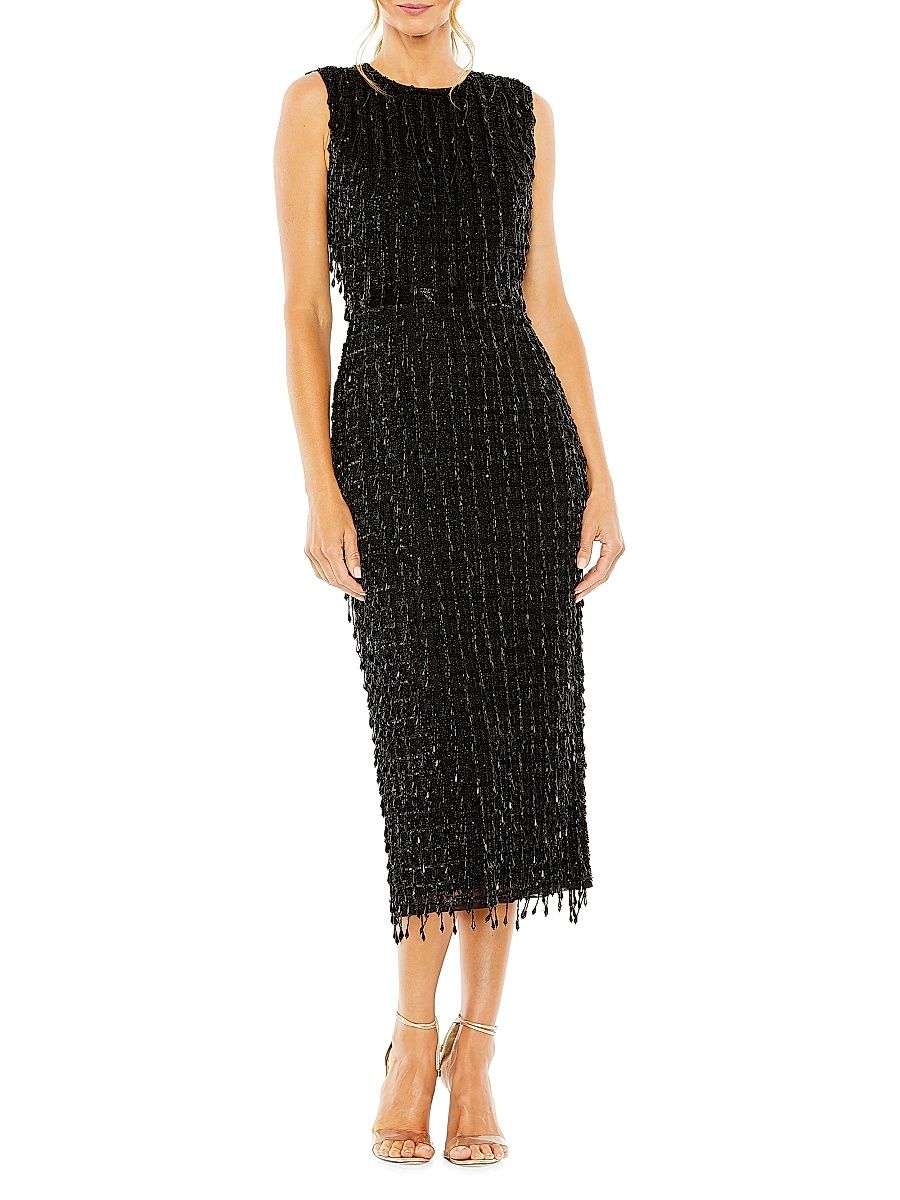 Women's Beaded Fringe Sheath Dress - Black - Size 16