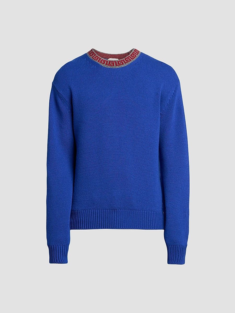 Men's Greca Wool-Cashmere Crewneck Sweater - Blue - Size 44