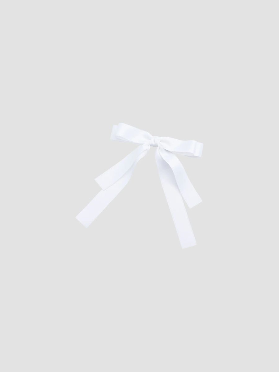 Tulleen Girl's Girl's Graceful Satin Long-Streamer Hair Clip - White