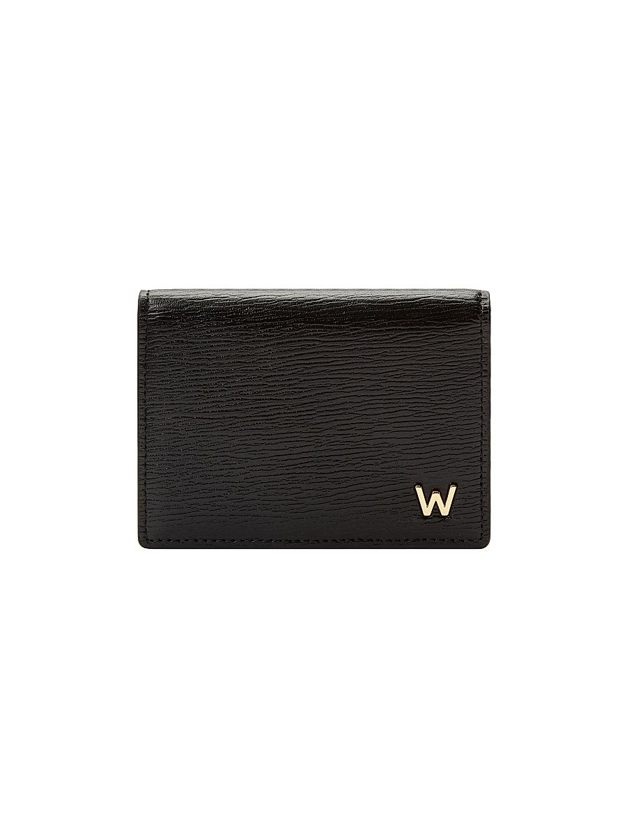 W Leather Gusset Card Case - Black