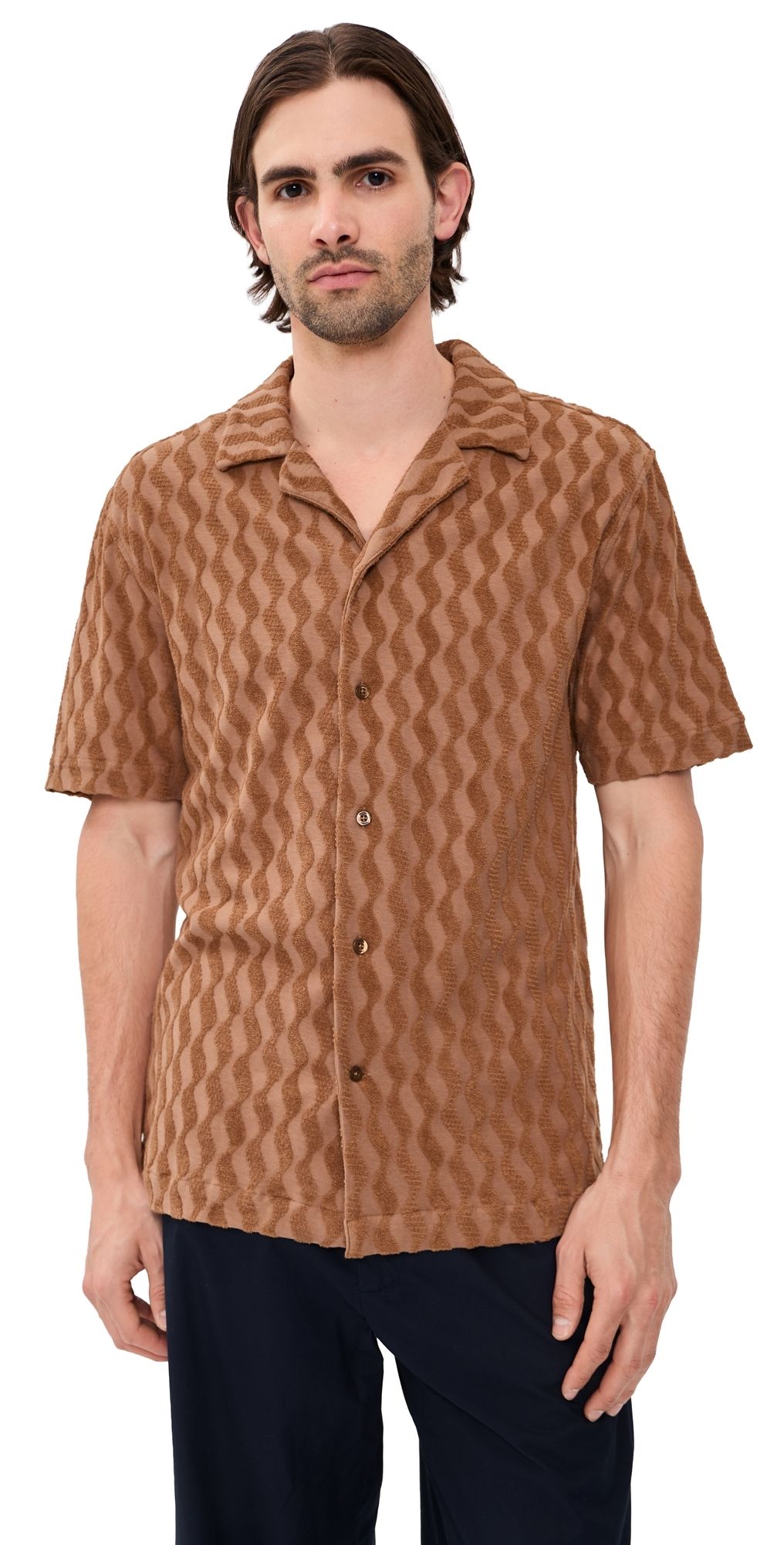 Frescobol Carioca Roberto Terry Jacquard Shirt Caramel L