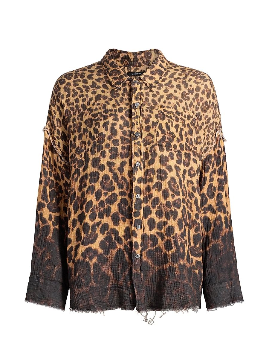 Women's Leopard-Print Cotton Shirt - Dipped Brown Leopard - Size XS