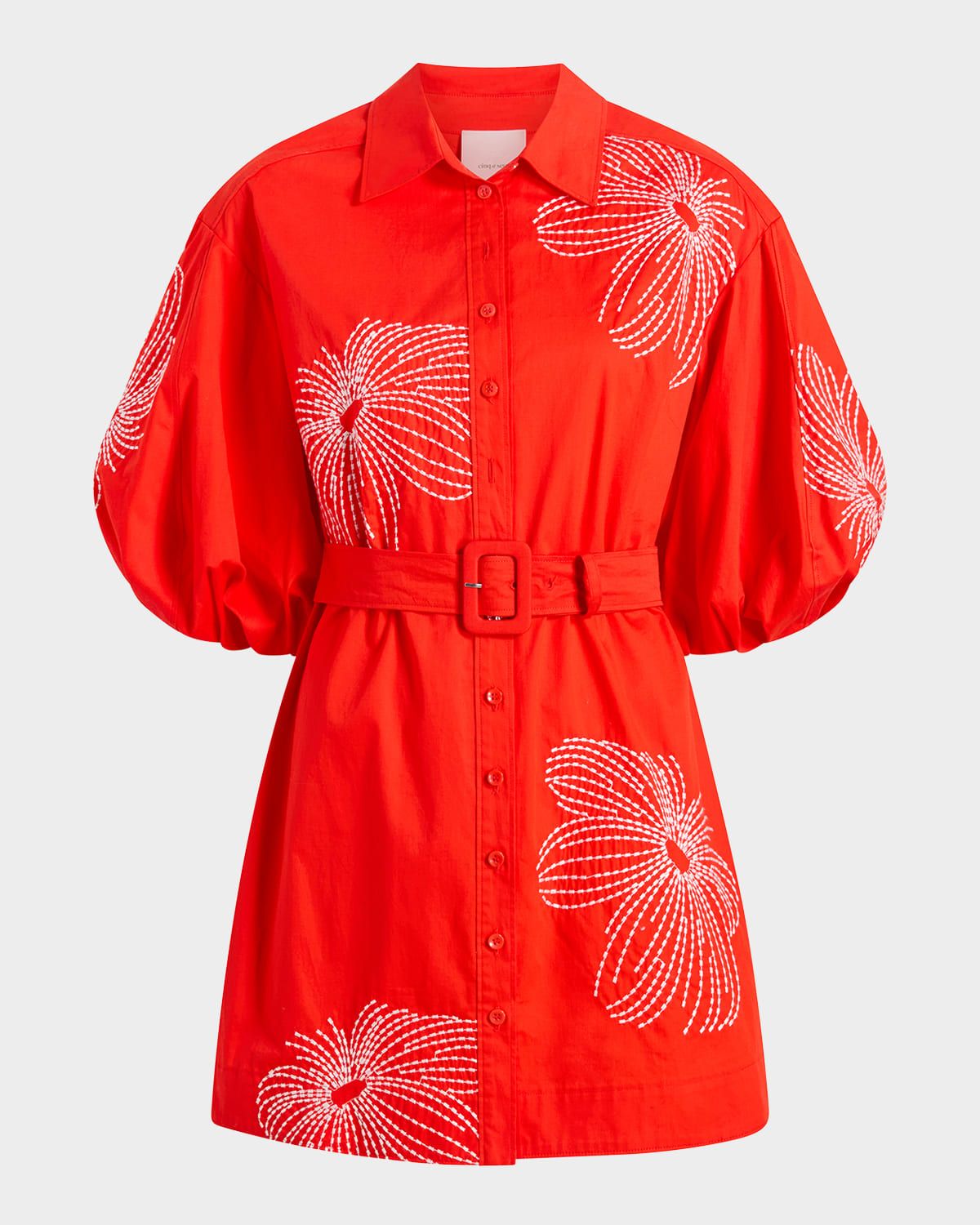 Rhea Sunburst Puff-Sleeve Mini Dress