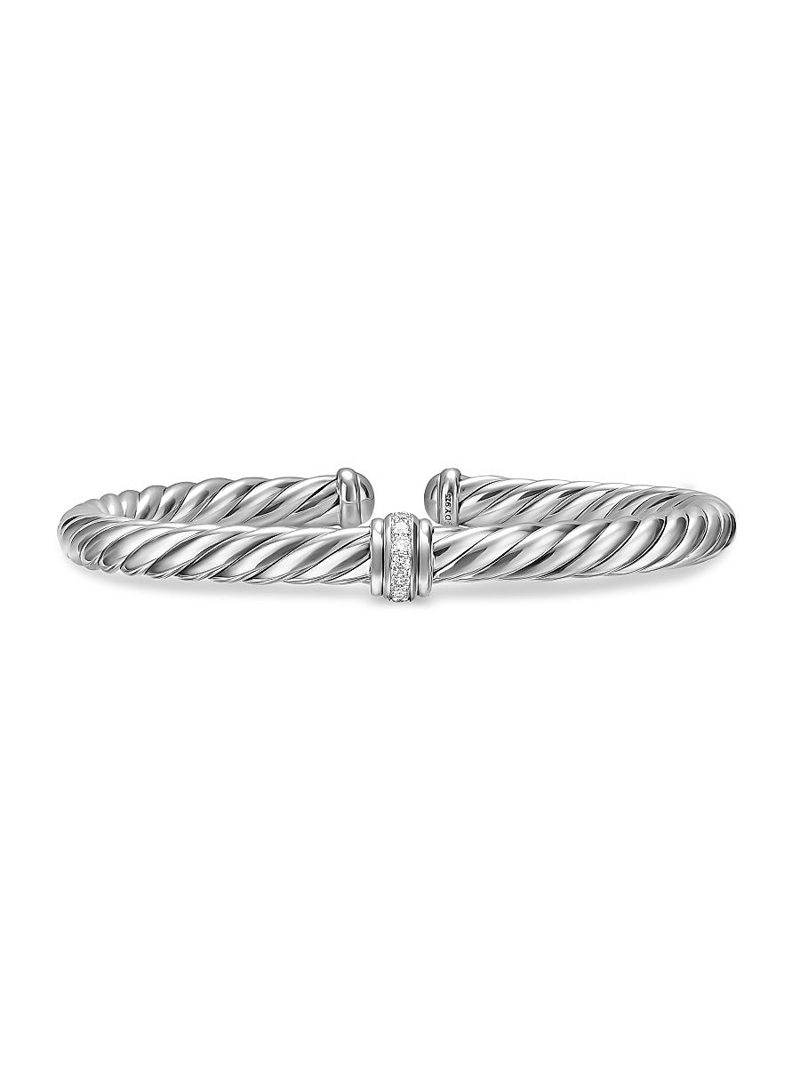 Women's Cable Flex Center Station Bracelet in Sterling Silver - Diamond - Size Medium