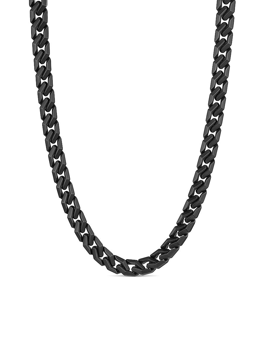 Men's Curb Chain Angular Link Necklace in Black Titanium, 8.7MM - Black - Size 22