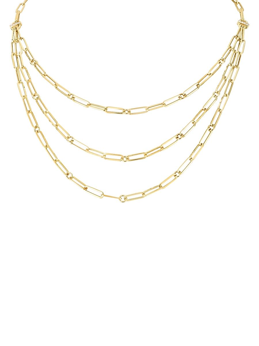 Women's 18K Yellow Gold & Diamond Triple-Strand Paper Clip Chain Necklace - Yellow Gold