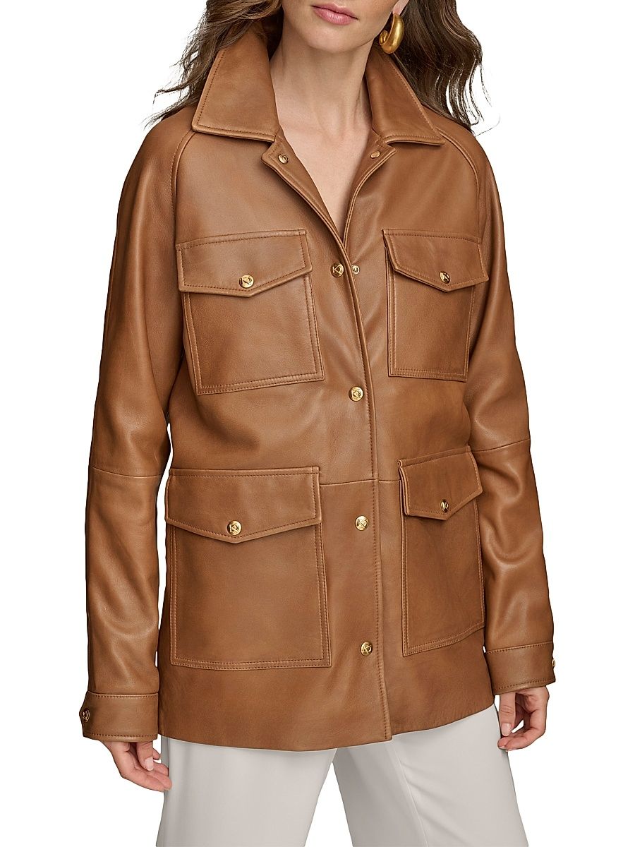Women's Leather Field Jacket - Cognac - Size Small