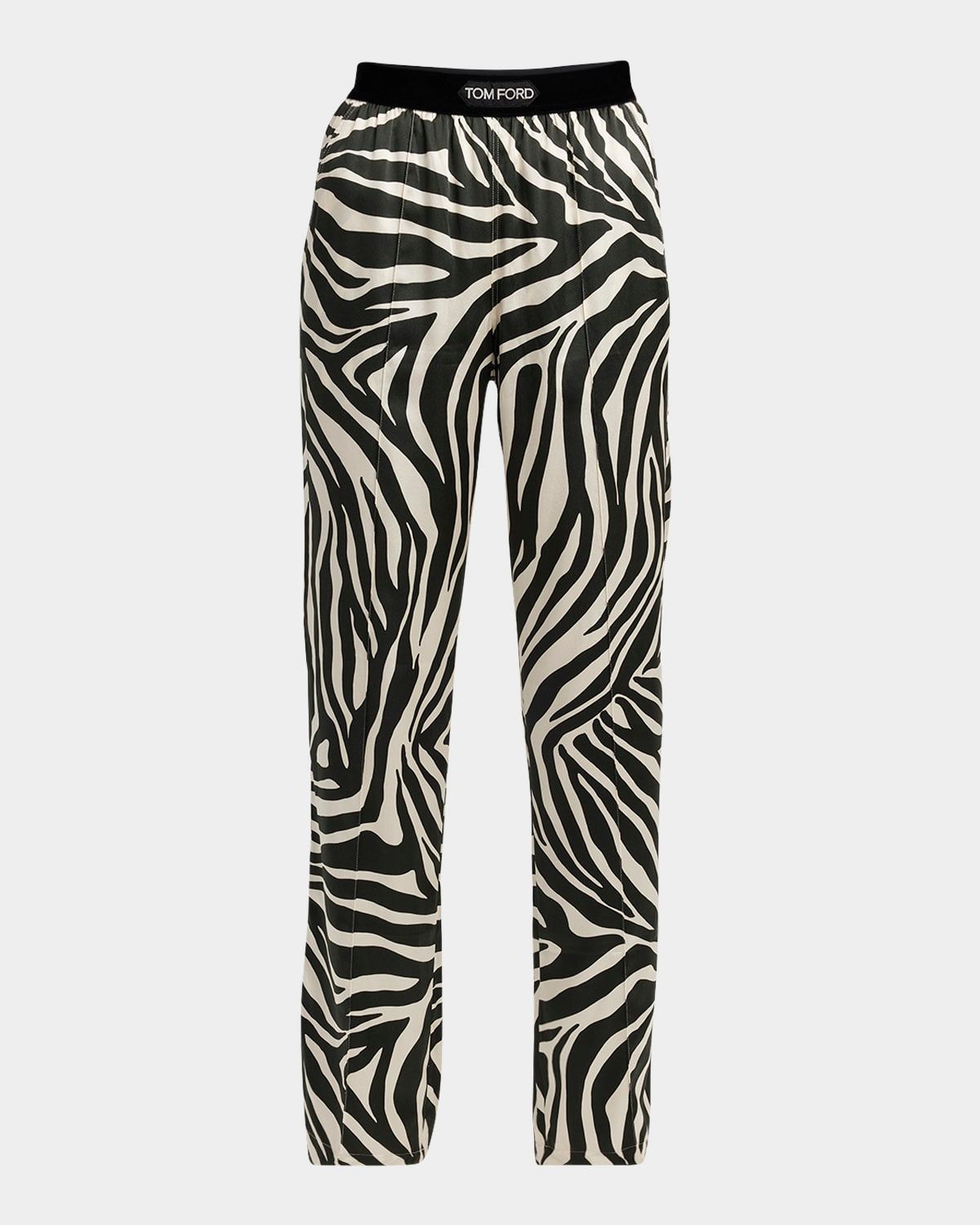 Optical Zebra-Print Silk Pajama Pants