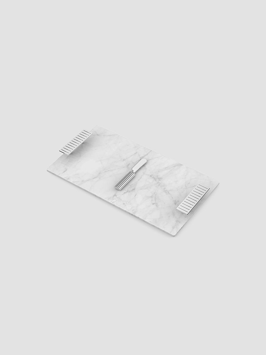 Striations Cheeseboard & Knife Set - White Silver
