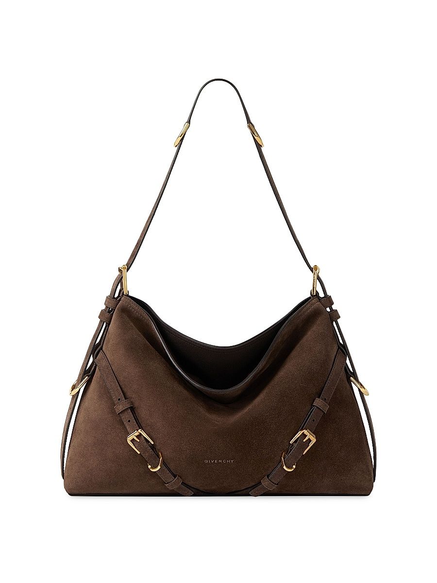 Women's Medium Voyou Shoulder Bag in Suede - Ebony Brown