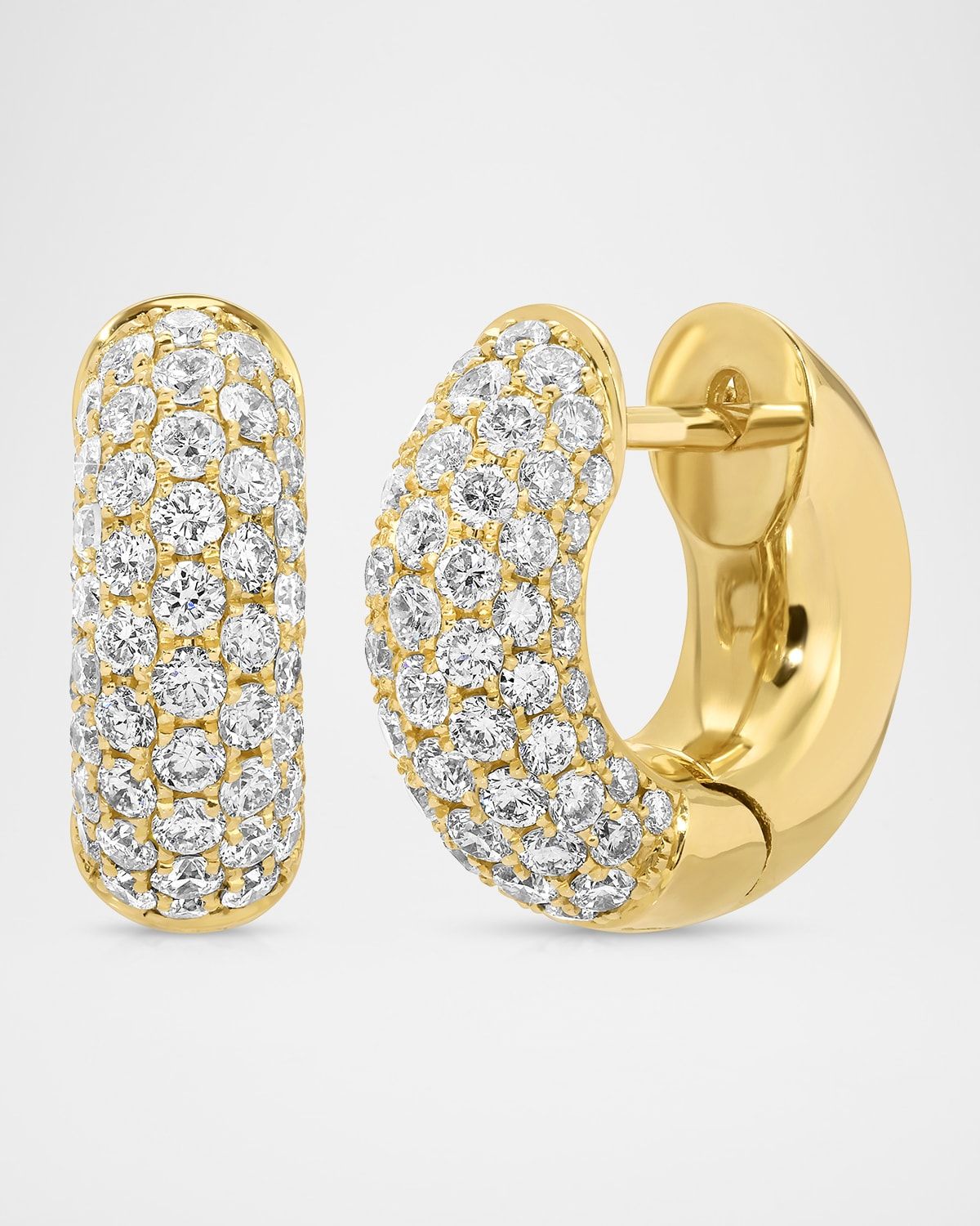 18K Yellow Gold Pave Diamond Cosmo Huggie Earrings