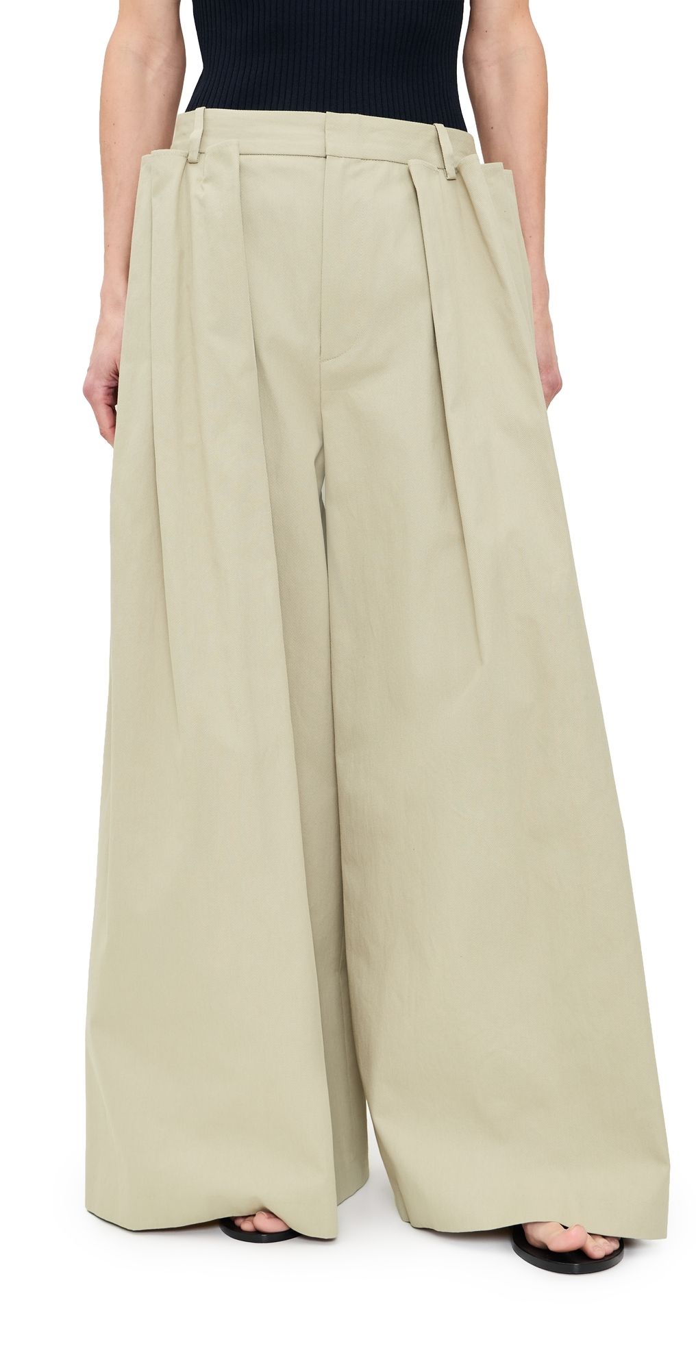 Tibi Luxe Twill Tucked Pleated Petite Trousers Taupe 0