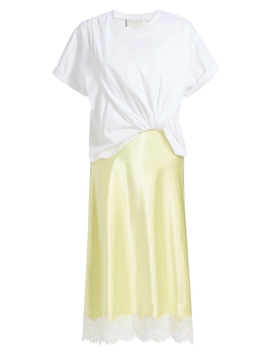 Women's Layered T-Shirt & Slip Combo Midi-Dress - White Yuzu - Size Large