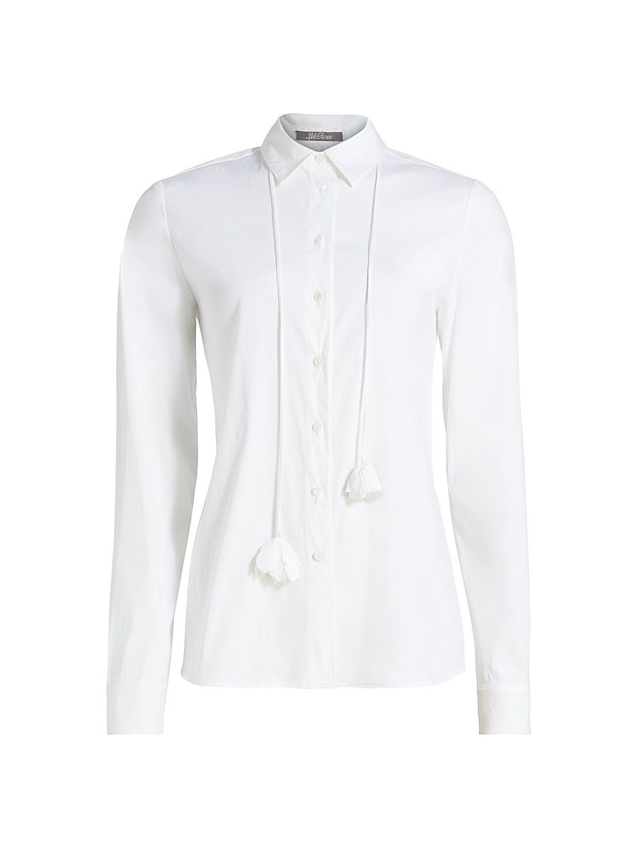 Women's Drop Flower Cotton Poplin Shirt - White - Size XL