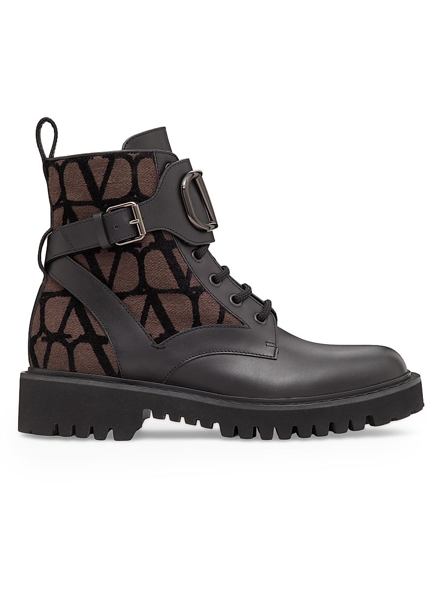 Women's VLogo Signature 35MM Combat Boots in Calfskin - Fondant Black - Size 5.5