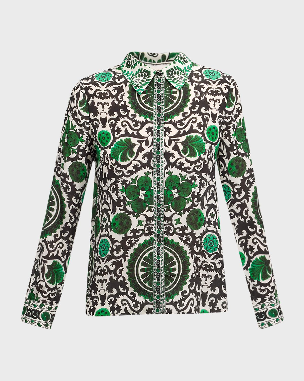Willa Printed Silk Placket Top