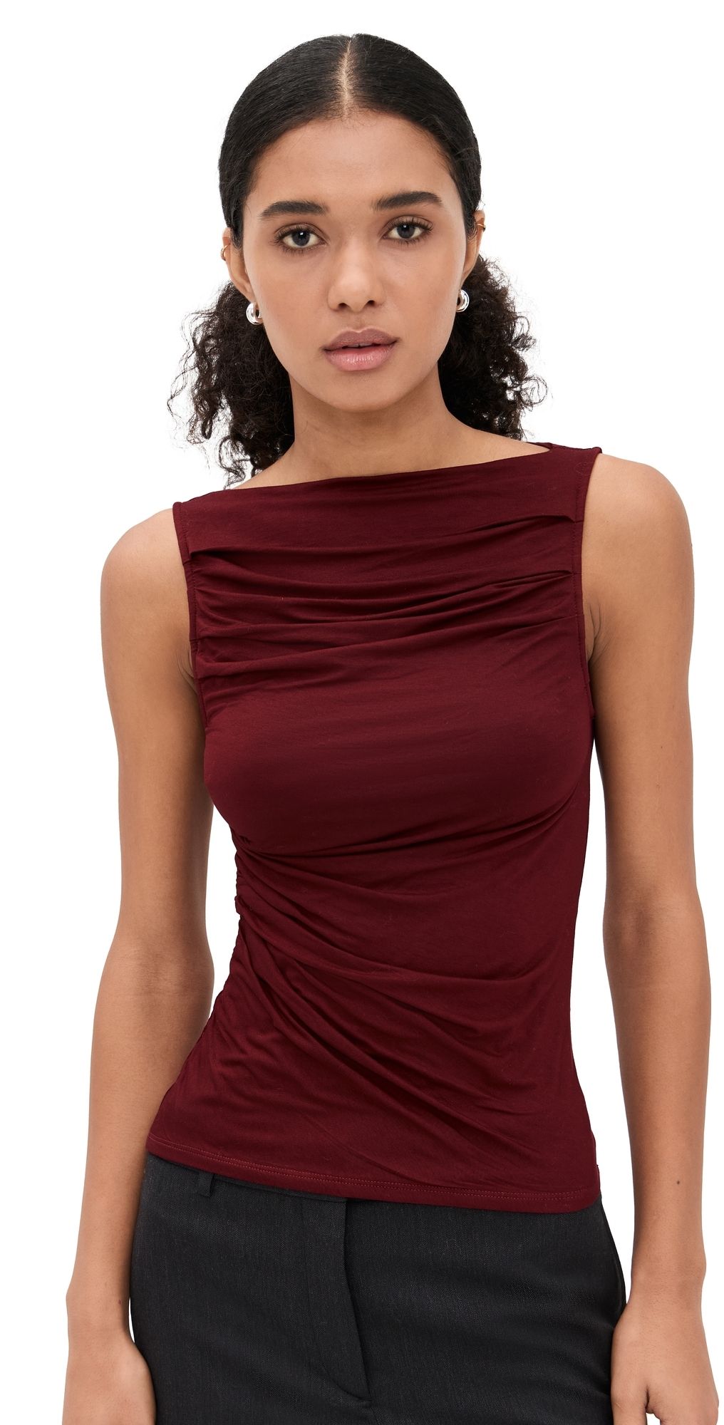 Enza Costa Fluid Jersey Draped Boatneck Barolo M