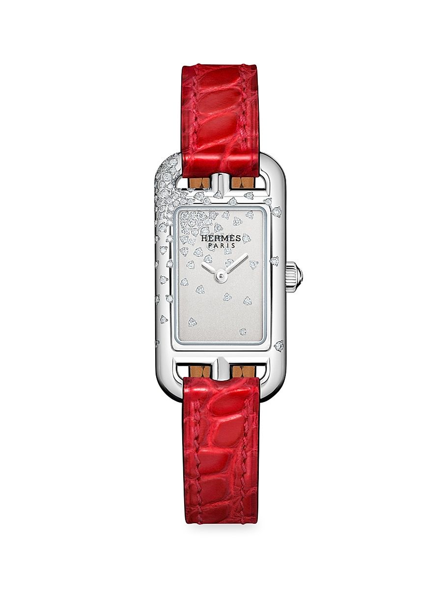 Women's Nantucket 29MM Stainless Steel, Diamond & Alligator Strap Watch - Red