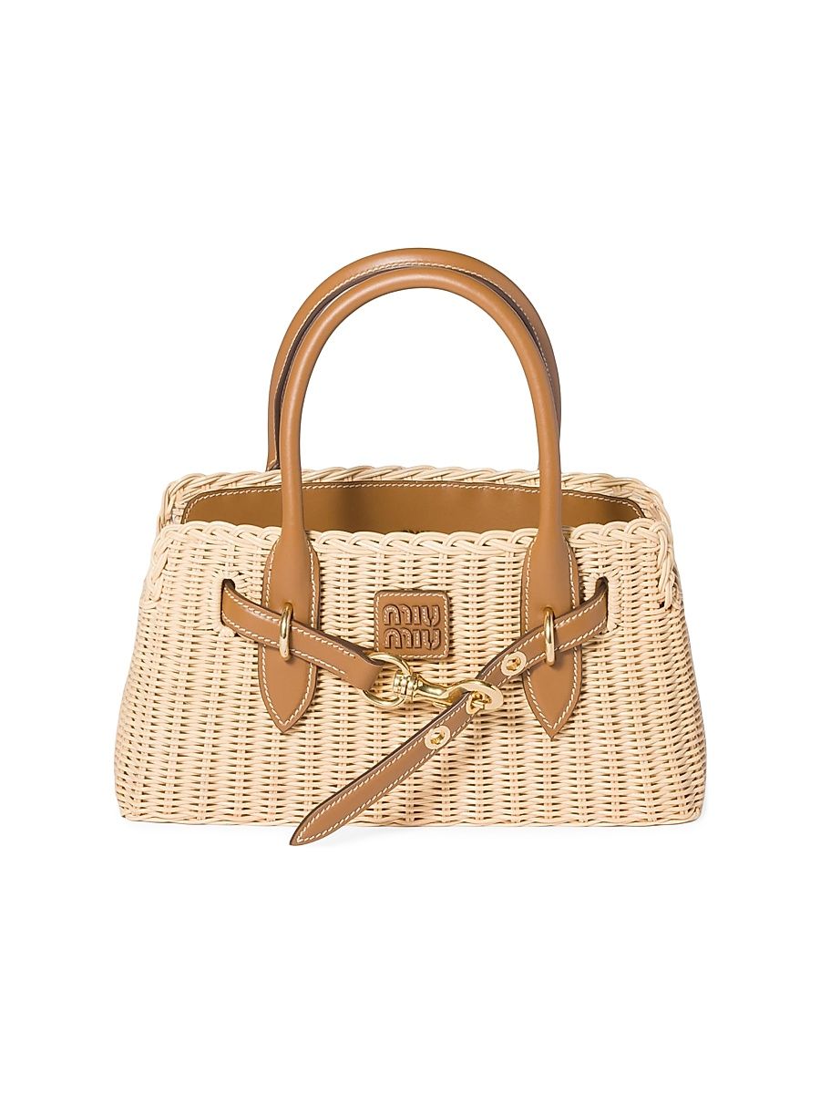Women's Aventure Wicker and Leather Top Handle Bag - Beige Khaki