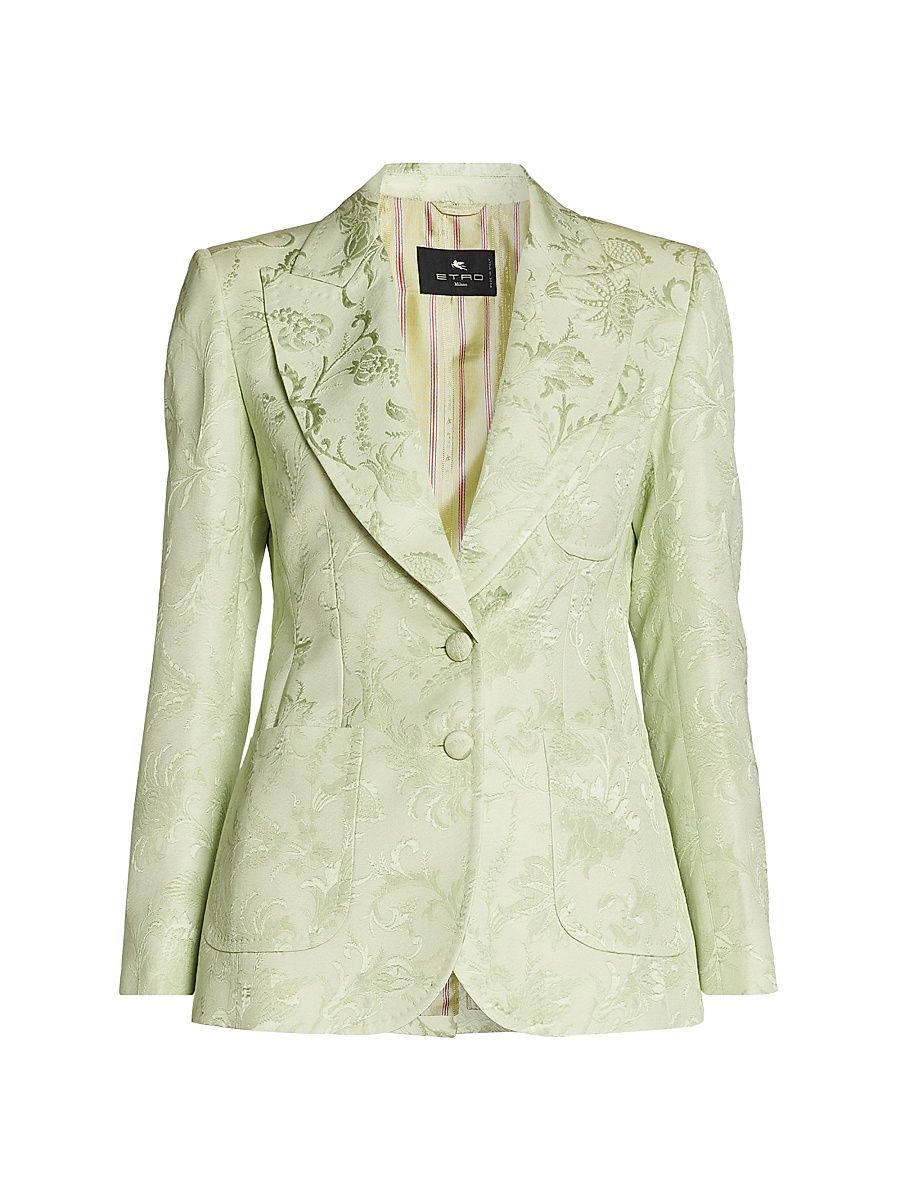 Women's Paisley Jacquard Two-Button Blazer - Verde Mare Pastello - Size 8