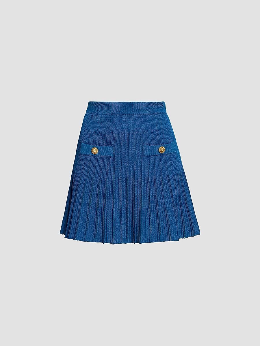 Balmain Women's Mesh Striped Flare Miniskirt - Bleu Nuit - Size 10