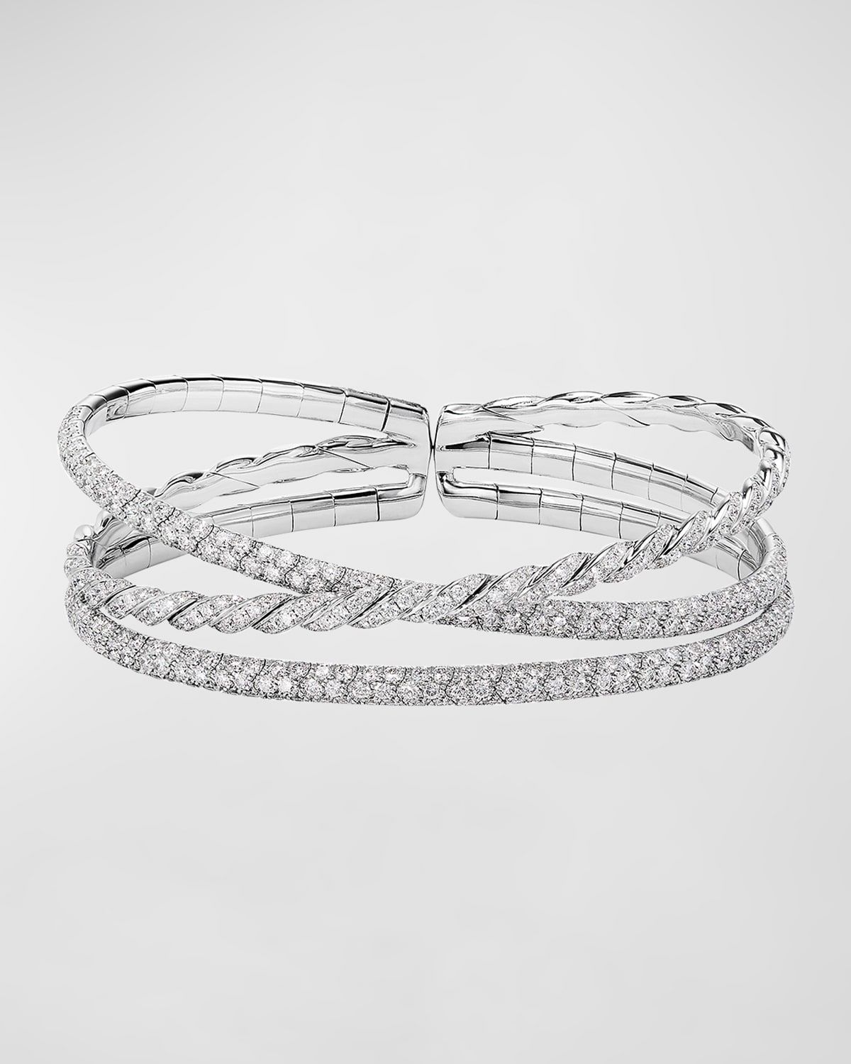 Sculpted Cable Three-Row Bracelet with Diamonds in 18K Gold