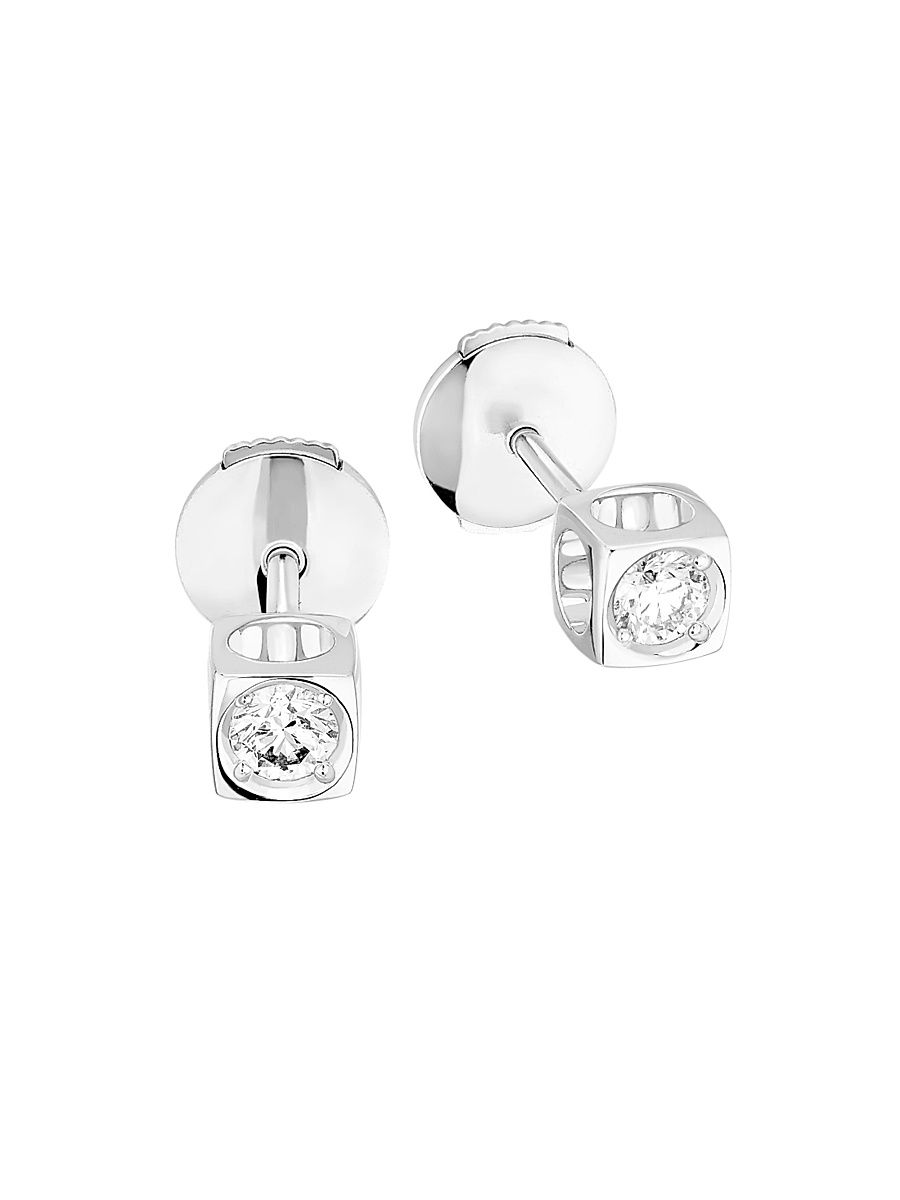 Women's Le Cube Diamant Platinum & Diamond Medium Stud Earrings - Silver