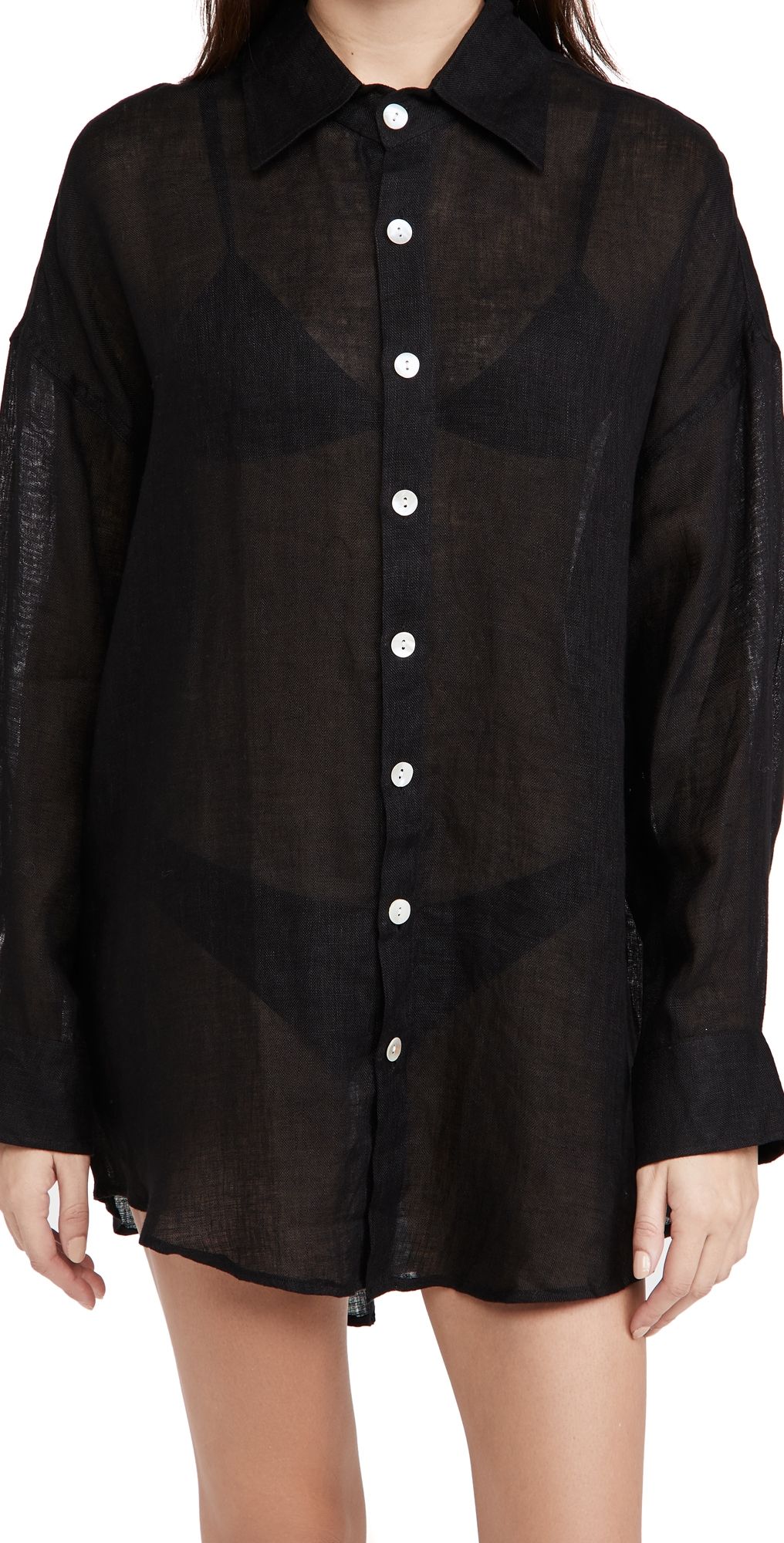 Vitamin A Playa Shirt Dress Linen Gauze Black L