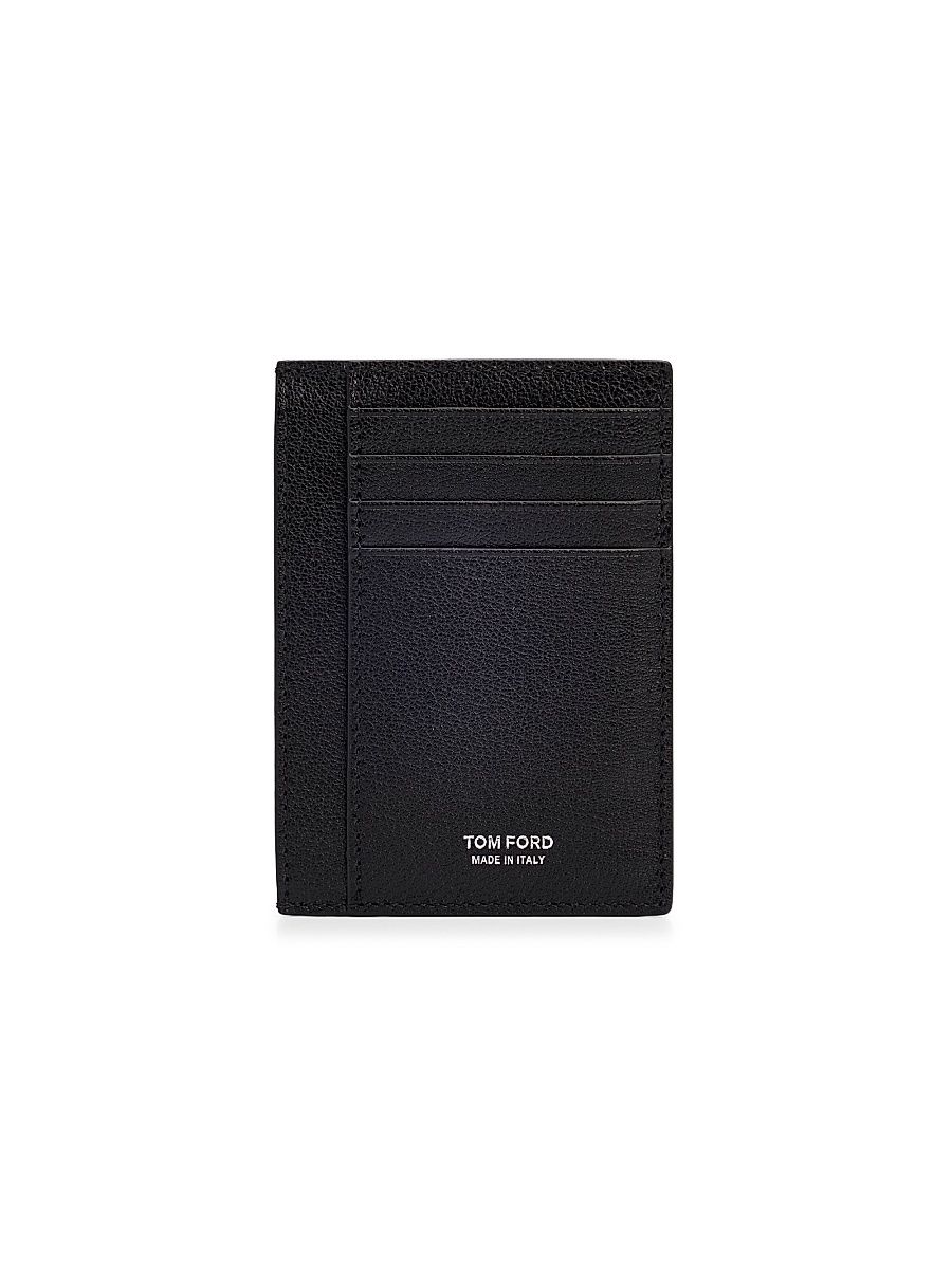 Men's Elongated T Line Leather Card Case - Black