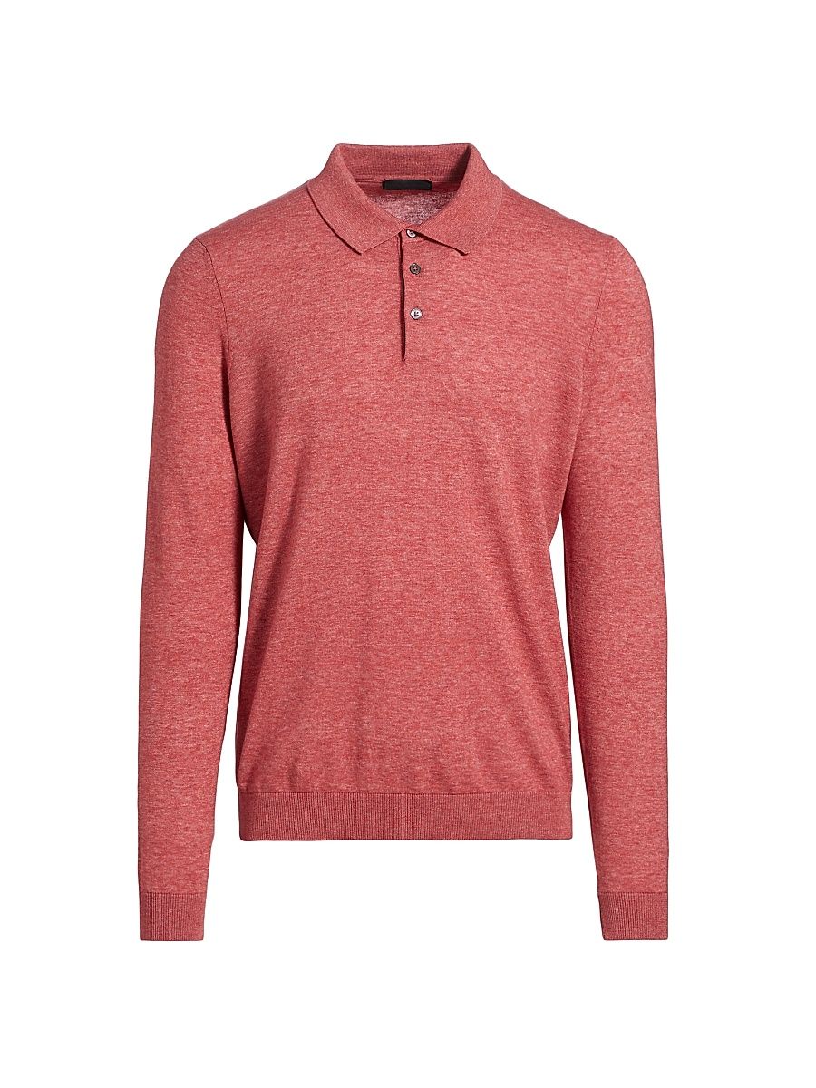 Men's COLLECTION Cotton Long-Sleeve Polo Shirt - Red - Size XL