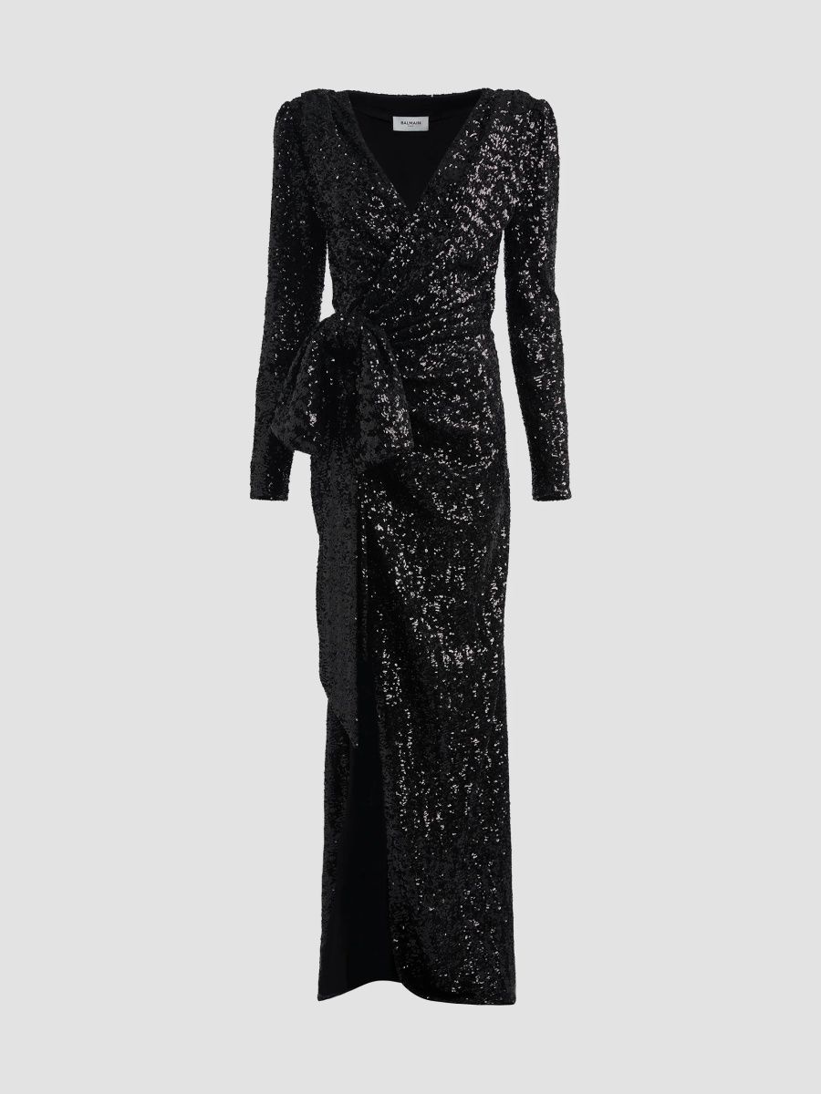 Balmain Women's Embellished Draped Bow Gown - Noir - Size 10