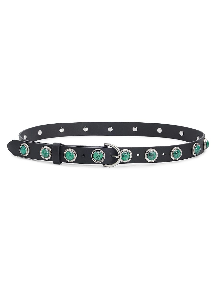Women's Celia Stud Leather Belt - Black - Size Large