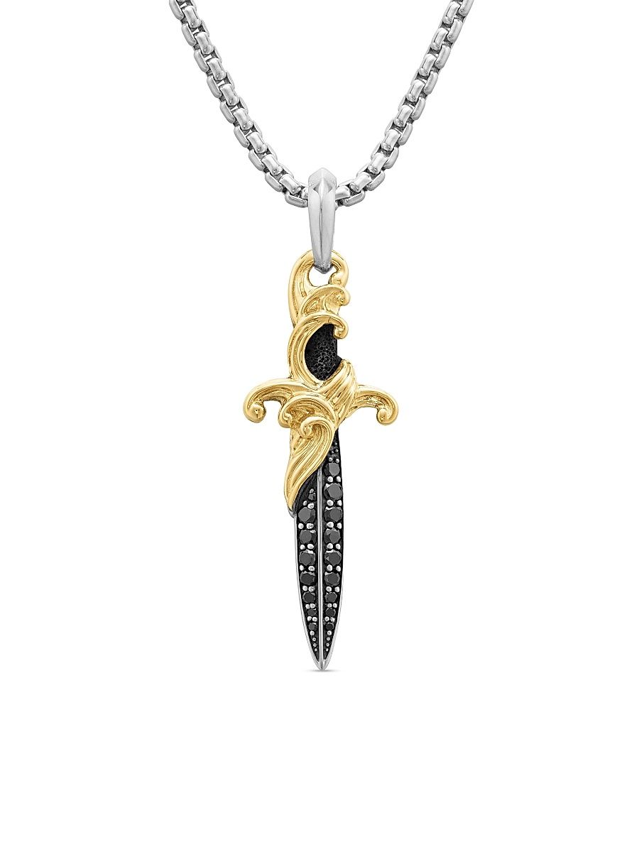 Men's Waves Dagger Amulet in Sterling Silver - Black Diamond