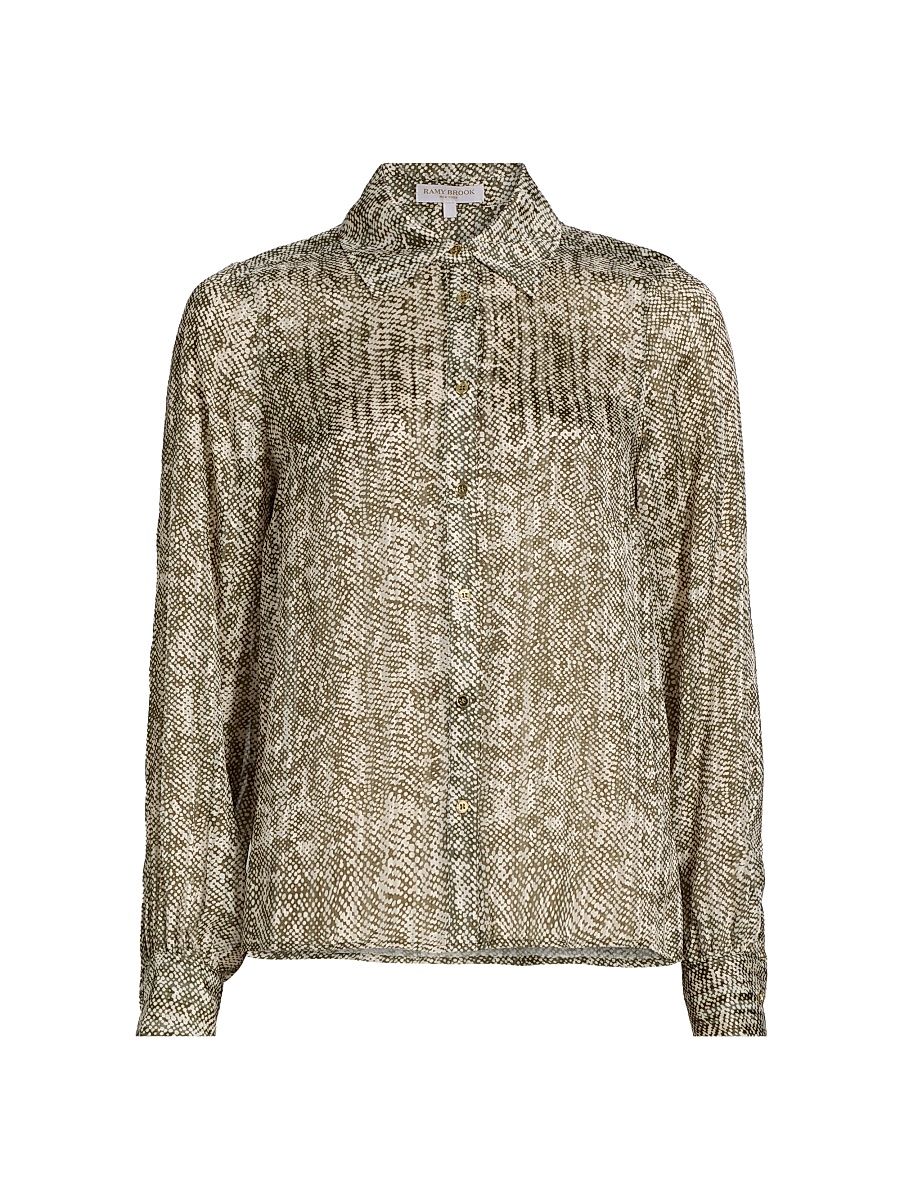 Women's Pauline Printed Silk-Blend Blouse - Olive Baja Dot - Size XL