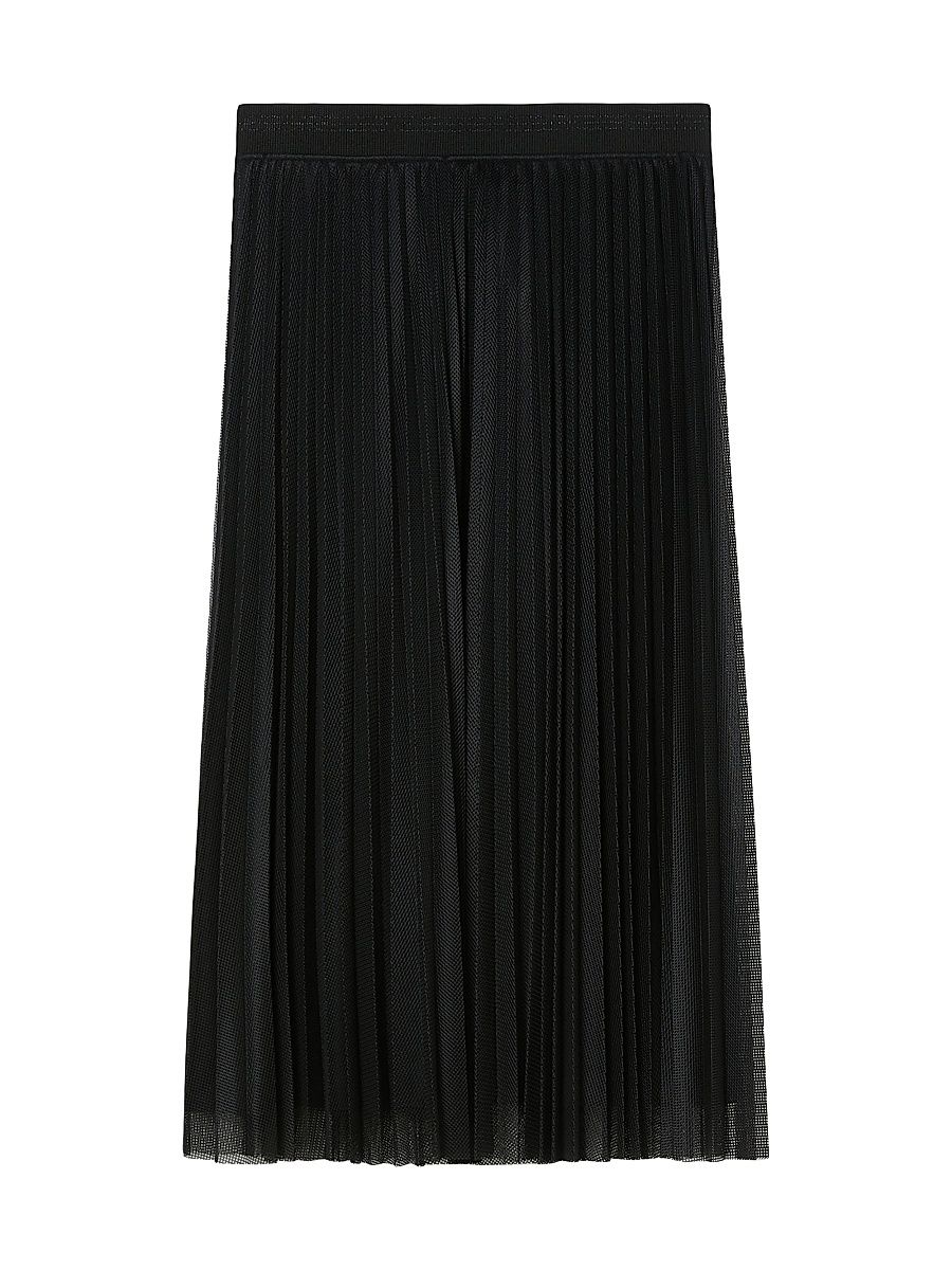 Women's Long Pleated Mesh Skirt - Black - Size 20