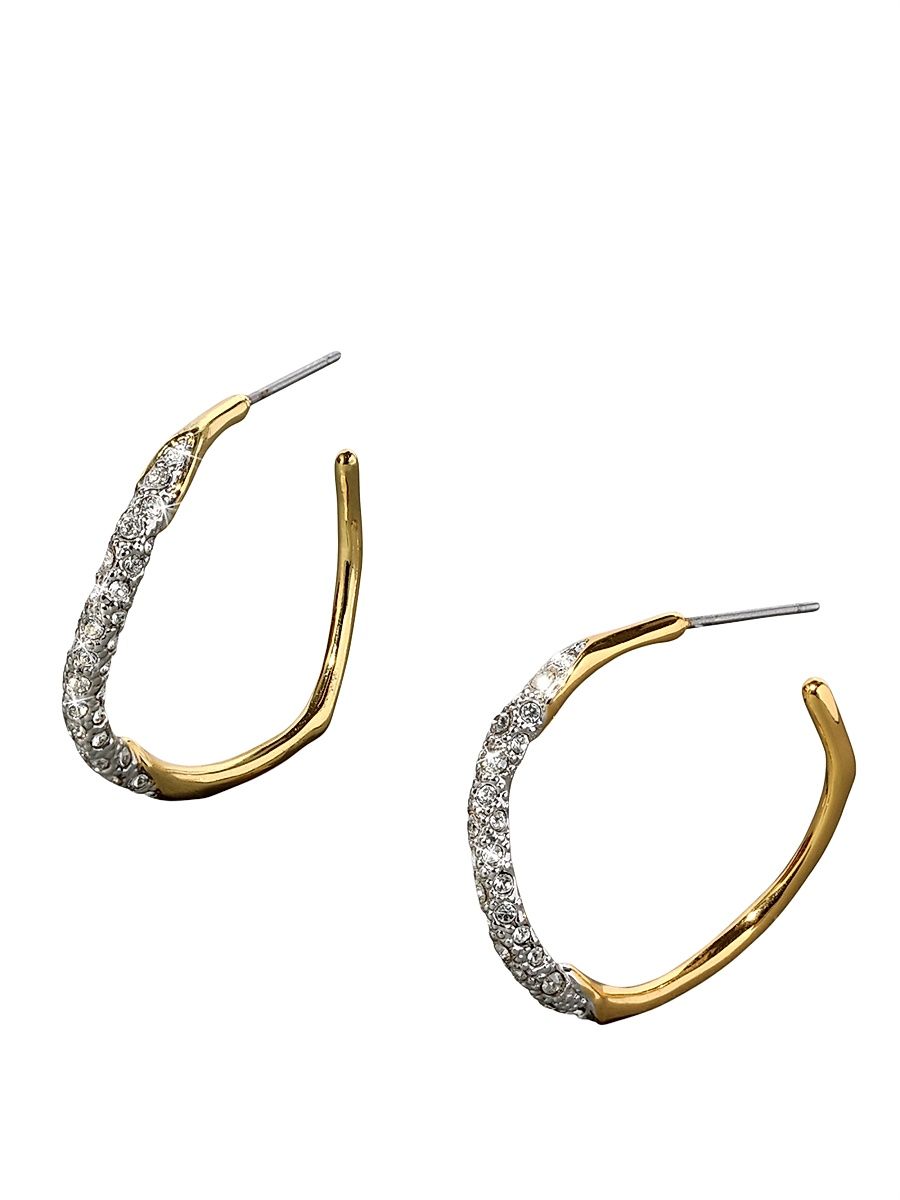 Women's Medium 14K Goldplated & Rhodium-Plated Crystal Pavé Hoop Earrings - Champagne