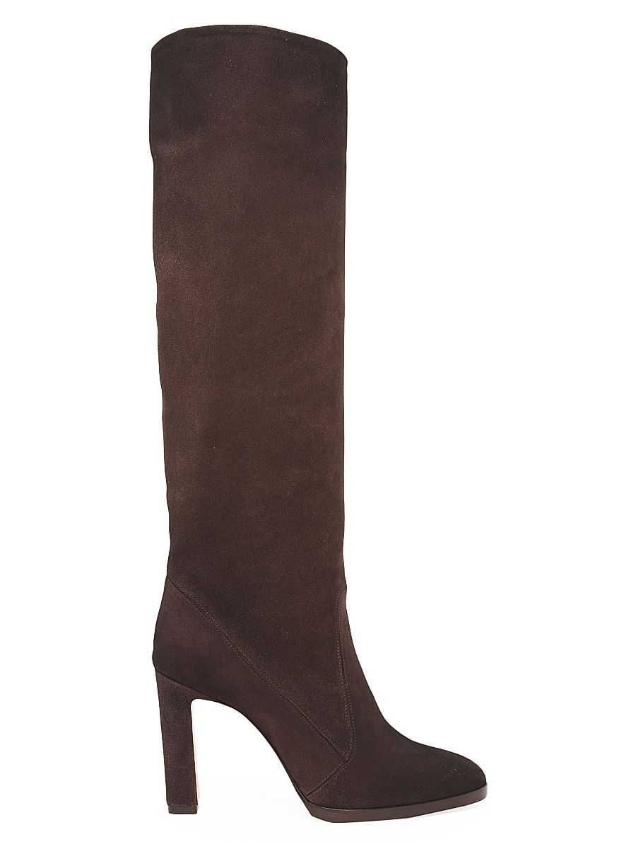 Women's 90MM Suede Half-Zip Boots - Brown - Size 9.5