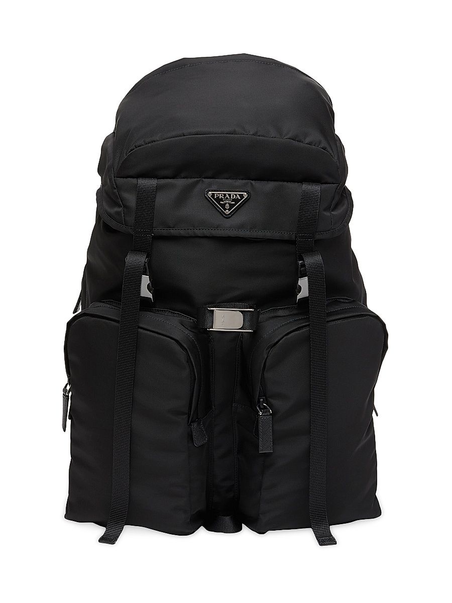 Men's Re-nylon And Saffiano Leather Backpack - Black - Size 0