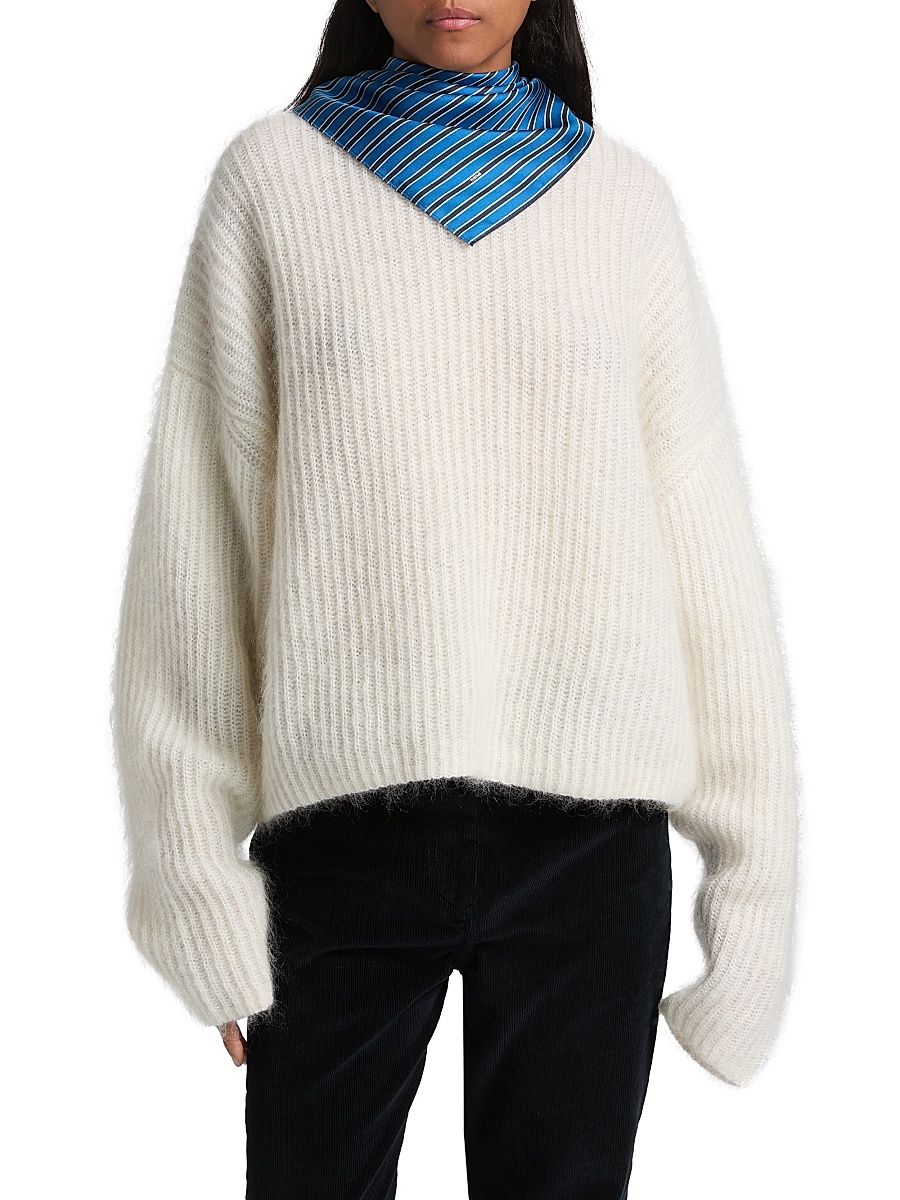 Women's Striped Silk Scarf - Blue Navy