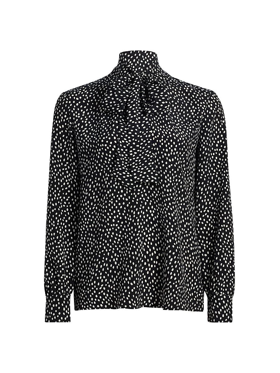 Women's Janese Wild Dot Silk Tieneck Blouse - Wild Dot - Size XL