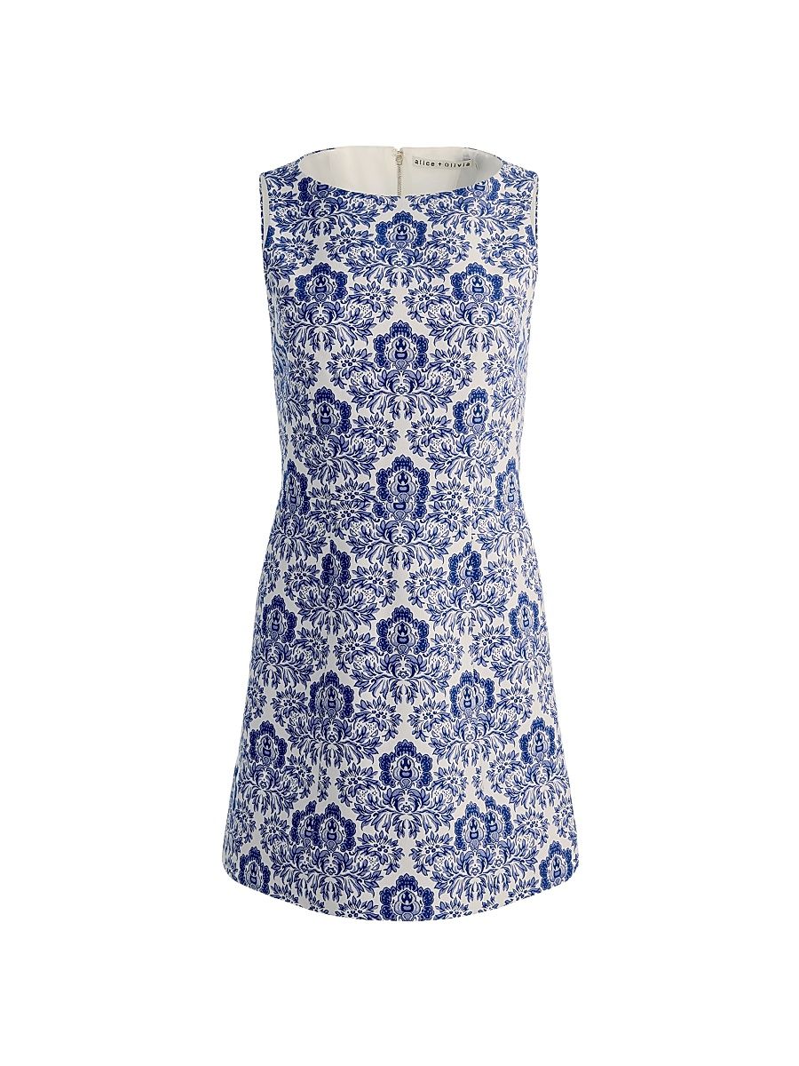 Women's Eva Damask A-Line Minidress - Off White Twilight Blue Multi - Size 14