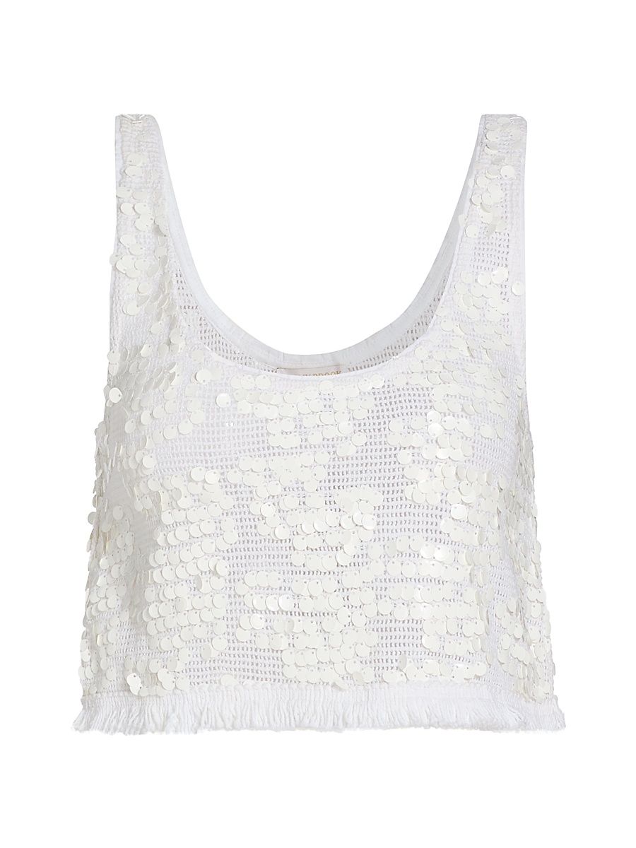 Women's Kyra Sequin-Embellished Cotton Top - White Paillette - Size XL