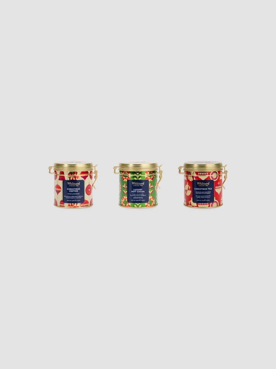 Whittard of Chelsea Holiday Tea, Coffee & Hot Cocoa Clip Top Tin Bundle
