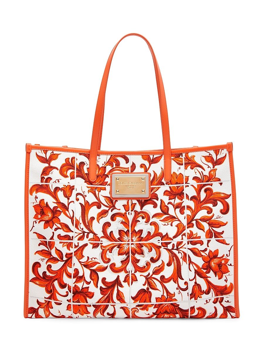 Women's Maiolica Print Shopper Tote Bag - Maiolica Orange