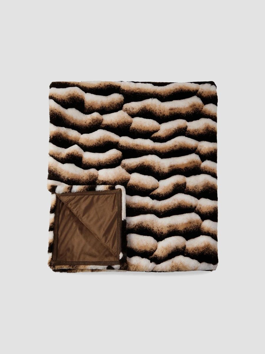 Gorski Striped Faux-Fur Throw Blanket - Brown Chinch