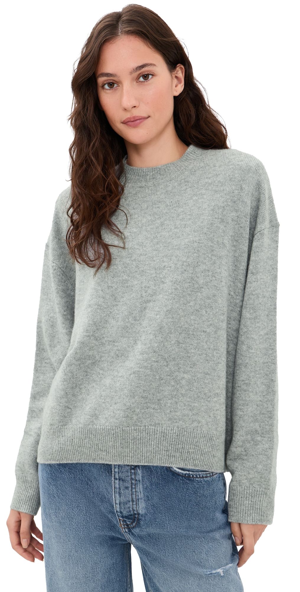 ANINE BING Lee Crew Cashmere Sweater Medium Heather Grey M